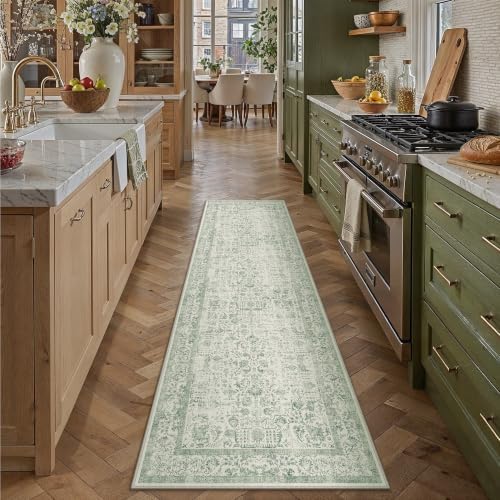 PureCozy Sage Green Runner Rug 2'6"x10' Vintage Floral - Image 2