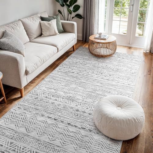 Ksrau 4x8 Runner Rug Washable Moroccan: Non Slip Hallway Floor Mat Grey - Image 2