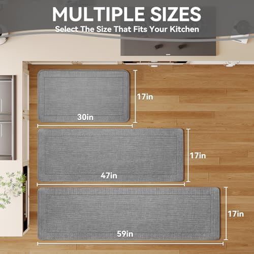Kitchen Mats for Floor, Non Slip Kitchen Rugs, 17x30 Grey - Image 2