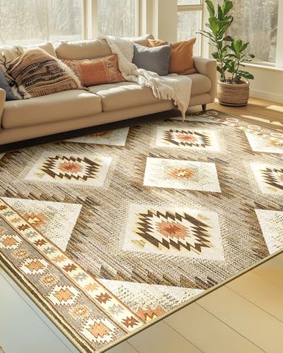 BESTSWEETIE 6'x8' Washable Area Rug for Living Room Bedroom Cream/Camel by BESTSWEETIE