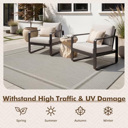 MontVoo-Outdoor Rug-Patio Rug 6x9 ft Polypropylene Indoor Outdoor Rugs Outdoor Carpet for Patio Deck Balcony Porch, Textured Weave, Durable for High Traffic, Fade-Resistant, Modern Grey - Image 4