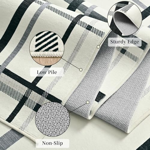 Terrug Beige Striped Checkered Rug for Living Room, 5x7 Washable Area Rugs - Image 5