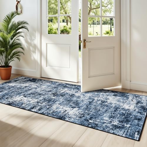 Rugflix 2x6 Runner Rug for Hallway, Washable Navy Blue Kitchen Runners by RugflixAreaRugs