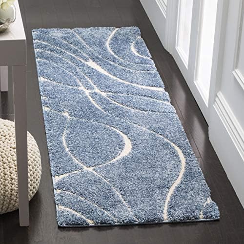 SAFAVIEH Florida Shag Collection Runner Rug - 2'3" x 13', Light Blue & Cream, Non-Shedding, 1.2-inch Thick, Ideal for Living Room, Hallway, Foyer, Bedroom (SG471-6011-213) - Image 2