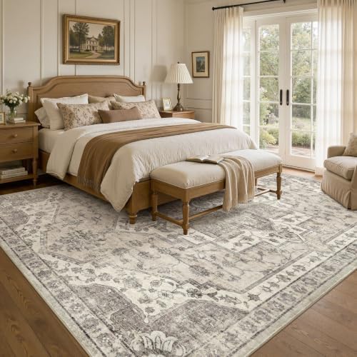 UERMEI 6x8 Area Rug for Living Room Washable Vintage Non Slip Beige Carpet - Image 2