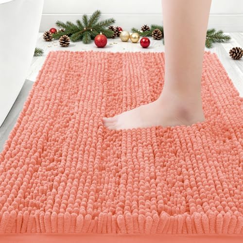 ACCUMTEK Striped Coral Bathroom Rug Mat 32"x20" Ultra Soft, Non Slip Chenille Bath Rugs, Absorbent Plush Shaggy Bath Mats for Bathroom, Bedroom, Kitchen, Shower, Tub by ACCUMTEK