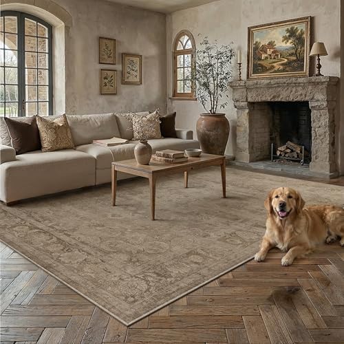 PureCozy Brown 9x12 Washable Area Rug Living Room Vintage Distressed Carpet - Image 2