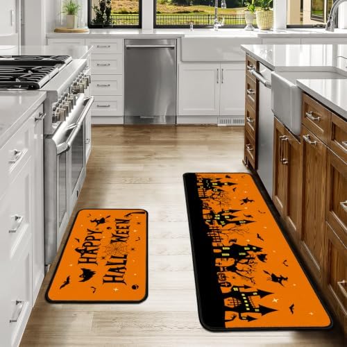 Halloween Kitchen Rugs and Mats Set of 2,Scary Pumpkin Ghost Witch Floor Mats,Non Slip Washable Anti Fatigue Kitchen Runner Rug for Kitchen Sink Front Laundry Room Halloween Decor,17x30+17x47In - Image 2