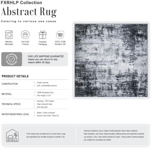 Area Rug Living Room: 5x5 Modern Washable Soft Carpet Dark Black - Image 2