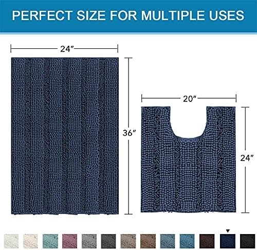 H.VERSAILTEX Bathroom Rugs Bath Rug Set 2 Piece Bathroom Contour Rug Toilet Mat Sets Non Slip Contour Bath Rug Ultra Thick Water Absorbent Striped Bath Mats Washable(36" x 24" Plus 20" x 24" U, Navy) - Image 2