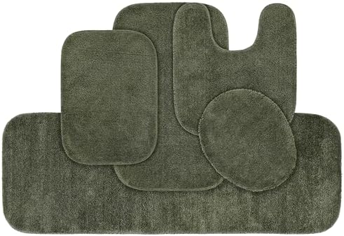 Garland Rug Traditional Nylon Washable Deep Fern 5 Piece Set - Lid, Contour, 3 Bath Rugs - Soft, Absorbent, and Stylish for Your Bathroom by Garland+Rug