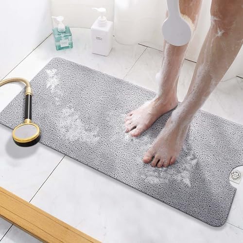 HITSLAM Non Slip Bathtub Mat 40 x 16 Inch, Extra Long Bath Mat for Tub, Soft PVC Loofah Shower Floor Mat with Drain, Quick Drying Bathroom Tub Mat for Wet Area, Without Suction Cup, Grey - Image 6