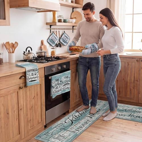 Fourluoo 10 Pcs Blue Color Kitchen Towels Oven Mitts Pot Holders Rugs Set - Image 4