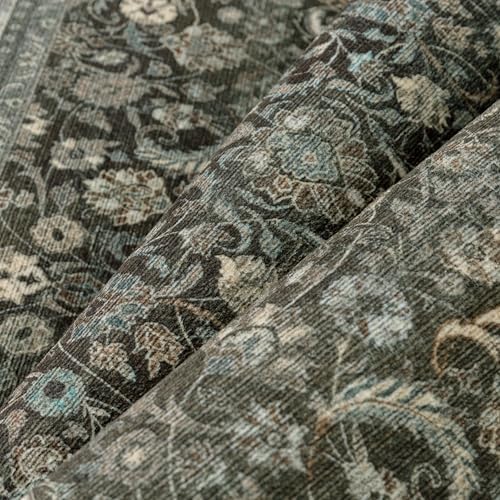 PureCozy Black Area Rug 5x7 Living Room Vintage Floral Non-Slip Carpet - Image 4