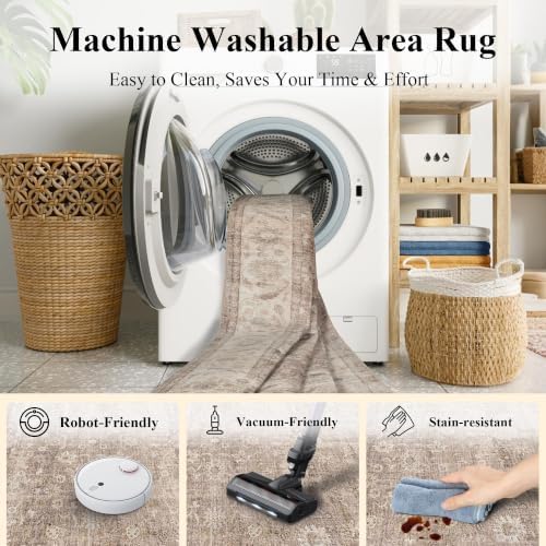 Washable 2x6 Kitchen Soft Runner Rug Vintage Light Taupe Throw Carpet - Image 5