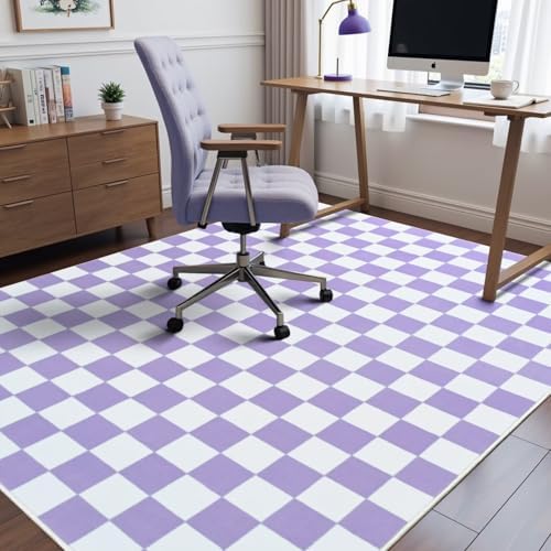 Terrug Purple and White Checkered Rug for Bedroom, 3x5 Washable Area Rugs - Image 4