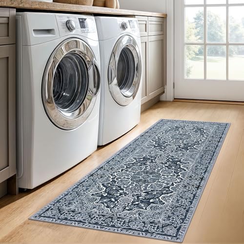 KUTA Vintage Washable Runner Rug 2x5 Runners Navy Blue 5ft Hallway Rug - Image 4