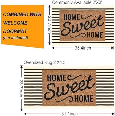 Fall Striped Outdoor Rug 2'x4.3'Black and Beige Layering Front Porch Rug - Image 4