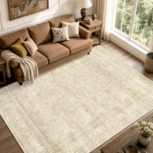 6x9 Ft Large Area Rugs for Living Room, Soft Non-Slip Machine Washable Rug, Vintage Stain Resistant Carpets for Bedroom Nursery Dining Room Home Decor (Beige) - Image 3