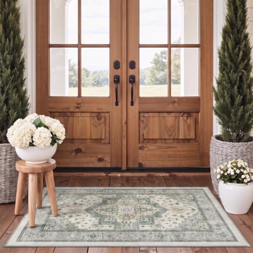 GENIMO 5x8 Outdoor Rug, Washable for Patio and Deck, Sage Ivory - Image 4