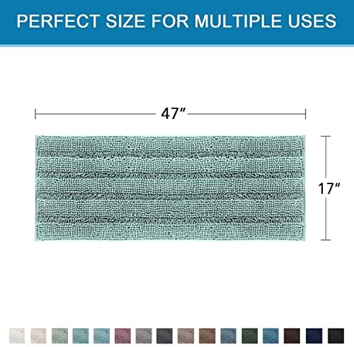 H.VERSAILTEX Bath Rugs for Bathroom Non Slip Bath Mats Extra Thick Chenille Striped Bath Rug Runners 47" x 17" Absorbent Fluffy Soft Shaggy Mats Plush Area Carpet for Bath Room - Eggshell Blue - Image 2
