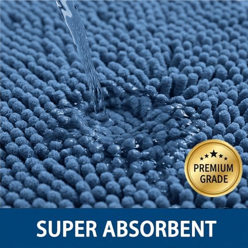 Bathroom Rugs Sets 2 Piece,Super Absorbent Chenille Bath Mats and U-Shaped Toilet Rug,Strong PVC Non Slip Backing,Microfiber Washable Dry Quickly Bath Mats for Bathroom(20"x32"+20"x20"U, Medium Blue) - Image 4