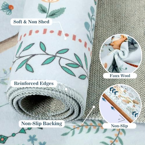 nesrt Washable Dragon Area Rugs for Living Room 5x7Ft Non Slip, Light Blue Animal Print Dining Room Rugs Low Pile, Soft Castle Kids Nursery Floor Carpets for Playroom Bedroom Kids Room Boys and Girls - Image 3