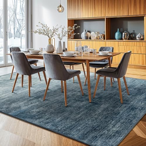 8x10 Washable Area Rug, Blue Solid Area Rugs for Living Room & Bedroom - Image 3