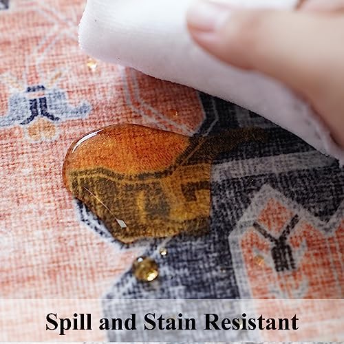 Hallway Washable Runner Rug - 2'6x12 Kitchen Rugs Entryway Rug Runner Vintage Soft Floor Mat Non Slip Indoor Farmhouse Carpet for Bathroom Living Room Bedroom (2'6''x12', Orange) - Image 5