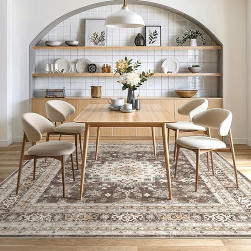 cotiled 9x9 Area Rug for Living Room, Washable, Traditional, Dark Brown - Image 6