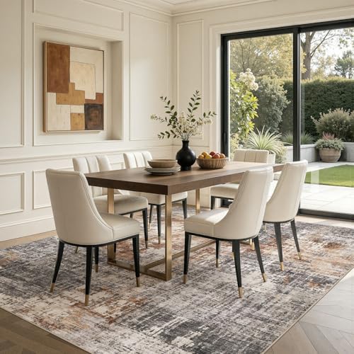 DMOYEST Area Rug Living Room Rugs - 9x12 Washable Large Soft Indoor Neutral Modern Abstract Low Pile Rug Carpet for Bedroom Dining Room Farmhouse Home Office - Grey Brown - Image 4