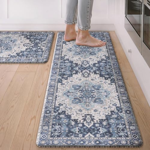 GENIMO Anti Fatigue Kitchen Mats for Floor 2PCS, Standing Rugs,Navy Blue by GENIMO