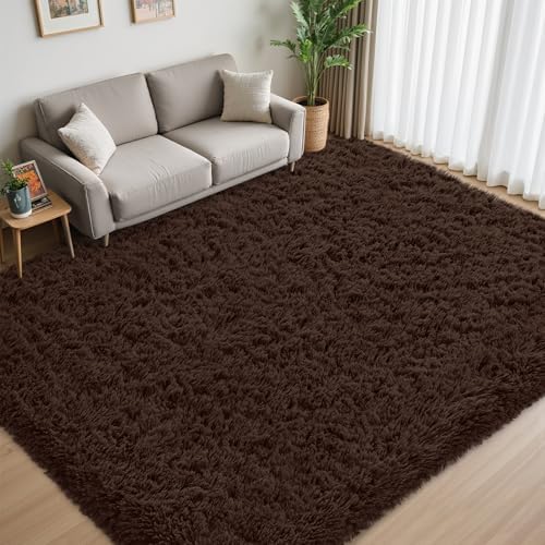 6x9 Area Rugs for Living Room:Ultra Soft Fluffy Shag Brown Rug,Large Fuzzy Plush Indoor Non Slip Carpet Washable Rugs for Bedroom Kids Nursery Office Dorm Modern Decor(Brown 6'x9') - Image 2