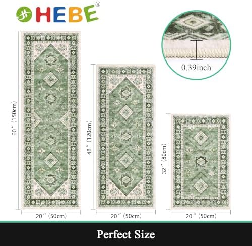 HEBE Boho Kitchen Rugs Set of 3, Non Slip Washable Kitchen Mats for Floor - Image 2