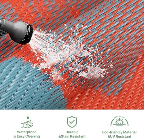 GENIMO Outdoor Rug, Waterproof Plastic Rugs for Patio, 6'x9' Red Blue - Image 6