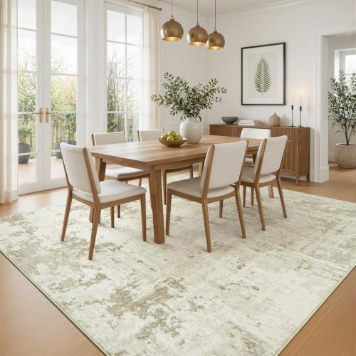 Rugflix 8x10 Area Rugs for Living Room, Washable Linen Beige Large Rug - Image 3