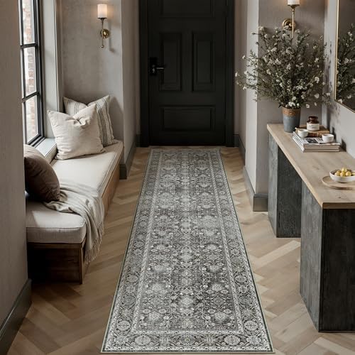 PureCozy Black Runner Rug 2x8 Vintage Traditional Distressed - Image 2
