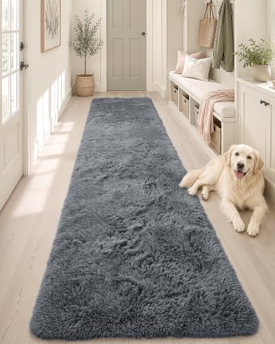 OLANLY 2x7 Machine Washable Runner Rugs for Hallway, Soft Fluffy Shaggy Bedside Rugs for Bedroom, Living Room, Indoor Floor Carpet for Kids Girls and Boys, Nursery Rooms, Home Decor Aesthetic, Grey - Image 6