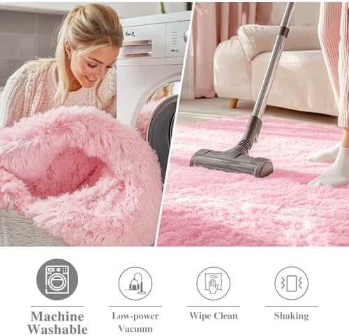 OLANLY Pink Round Rugs for Bedroom - Machine Washable, 2 ft Circle Area Rugs for Living Room, Soft and Fluffy Shaggy Carpet for Teen Girls and Boys, Nursery Rooms, Dorms, Home Decor Aesthetic - Image 2