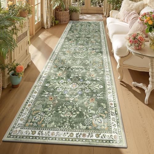 Yamaziot 3x10 Washable Hallway Runner Rug Non Slip Floral Carpet,Sage Green by Yamaziot