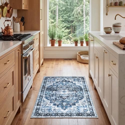 GarveeHome Washable Rug 2x3 Vintage Small Entryway Rugs Blue - Image 2