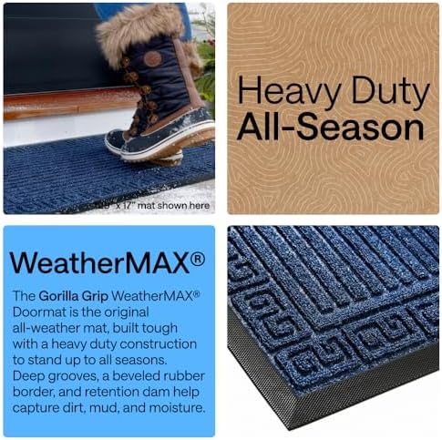 GORILLA GRIP WeatherMAX Door Mat, Indoor Outdoor, 47x35, Navy Greek Keys - Image 3
