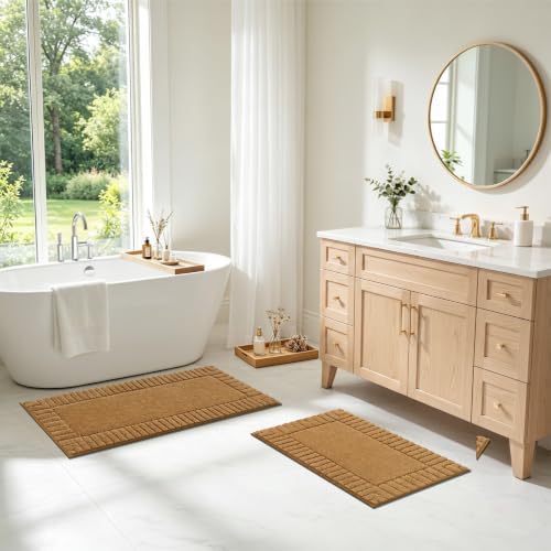 Pauwer Bathroom Rugs Set 2 Piece, Microfiber Bath Mat Set, Mustard - Image 7