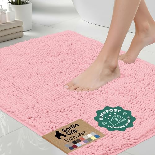 GORILLA GRIP Bath Rug Mat for Bathroom, Absorbent Chenille 36x24 Light Pink by GorillaGrip