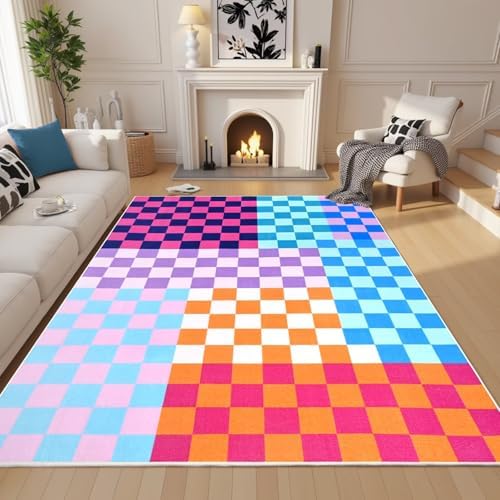 Terrug Multicolored Checkered Rug for Living Room, 5x7 Soft Area Rugs - Image 3