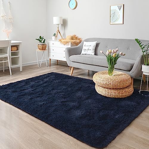 Chicrug Soft Area Rugs for Bedroom Living Room Plush Fluffy Rug 7x10 Feet, Shag Furry Area Rug Carpet Non Shedding for Nursery Children Kids Girls Room Home Decorative, Navy Blue - Image 3