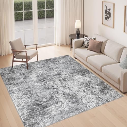 DMOYEST Square Area Rug Living Room Rugs - 8x8 Washable Large Soft Indoor Neutral Modern Abstract Low Pile Rug Carpet for Bedroom Dining Room Farmhouse Home Office - Grey by DMOYEST