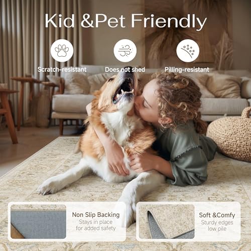 2x3 Beige Washable Area Rug Non Slip Retro Distressed Doormat - Image 4