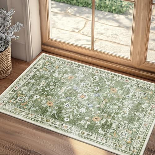Yamaziot Washable 2x3 Area Rugs Small Entryway Non Slip Rug, Sage Green by Yamaziot