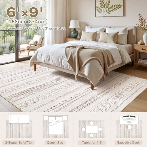 kakania Washable 6x9 Area Rug for Living Room: Boho Geometry Home Decor - Image 2